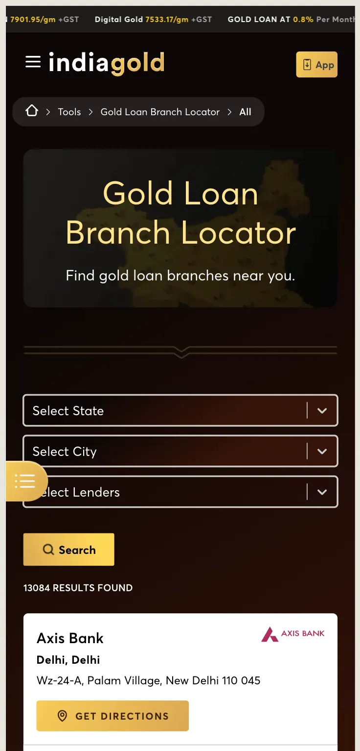 indiagold gold loan branch locator