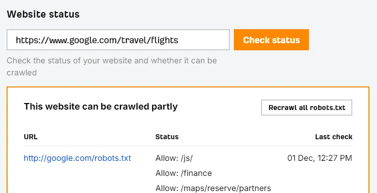 Google Flights Ahrefs site audit crawlability