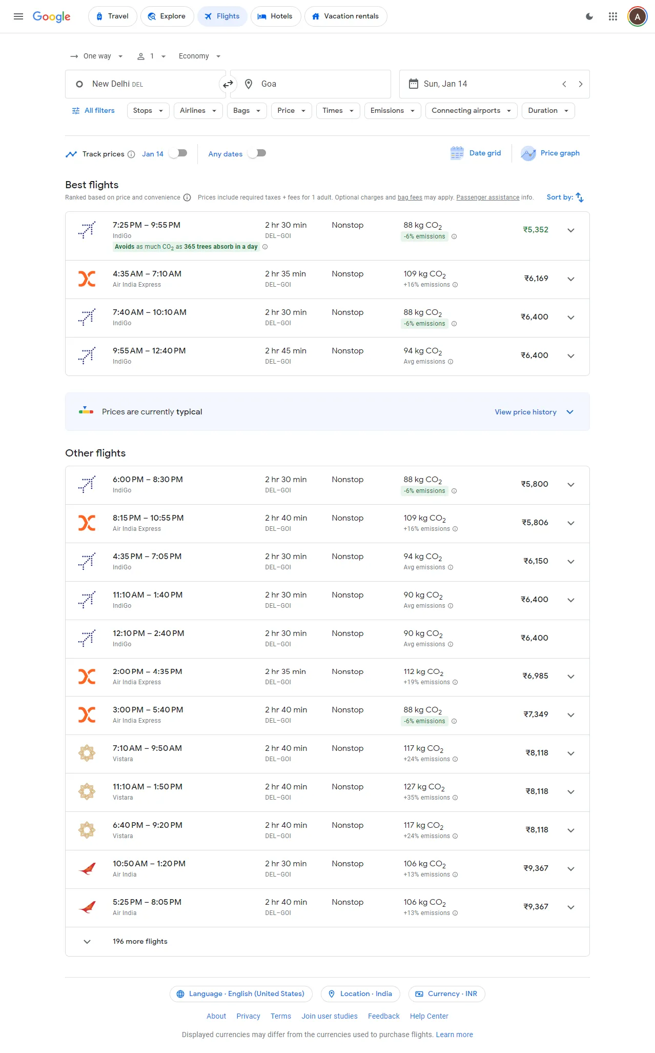 detailed flight information on google flights desktop view