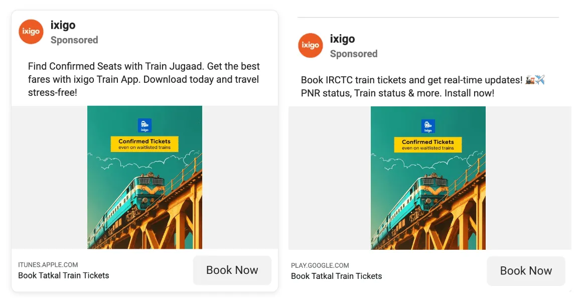 ixigo case study: meta ads ab testing