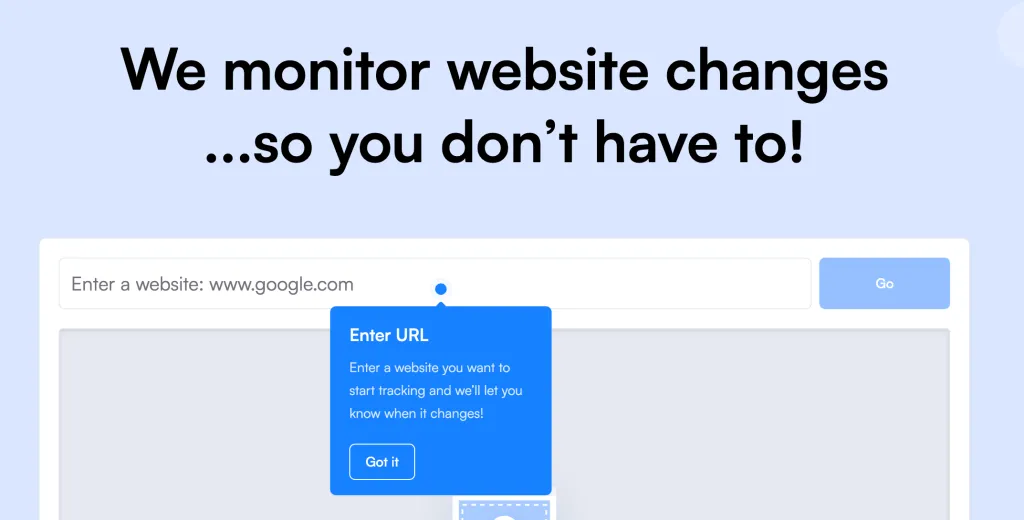 VisualPing tracking tech changes on a competitor’s key pages